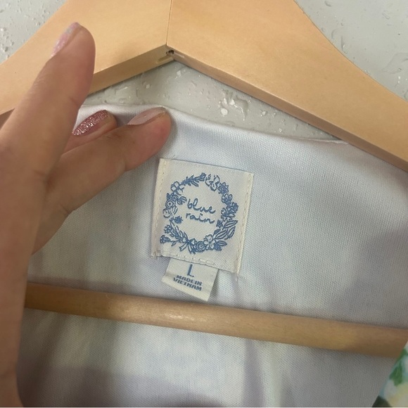 Blue Rain Floral Midi Wrap Dress Pastel Formal Lightweight Wedding Guest Garden - Picture 3 of 7